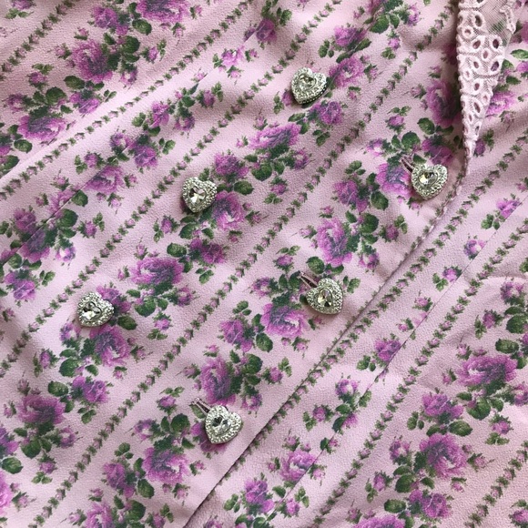 NWT LoveShackFancy Moonstone Double Breasted Crystal Buttons Floral Dress M - Picture 16 of 17